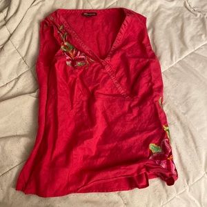 Pink floral embroidered sleeveless top